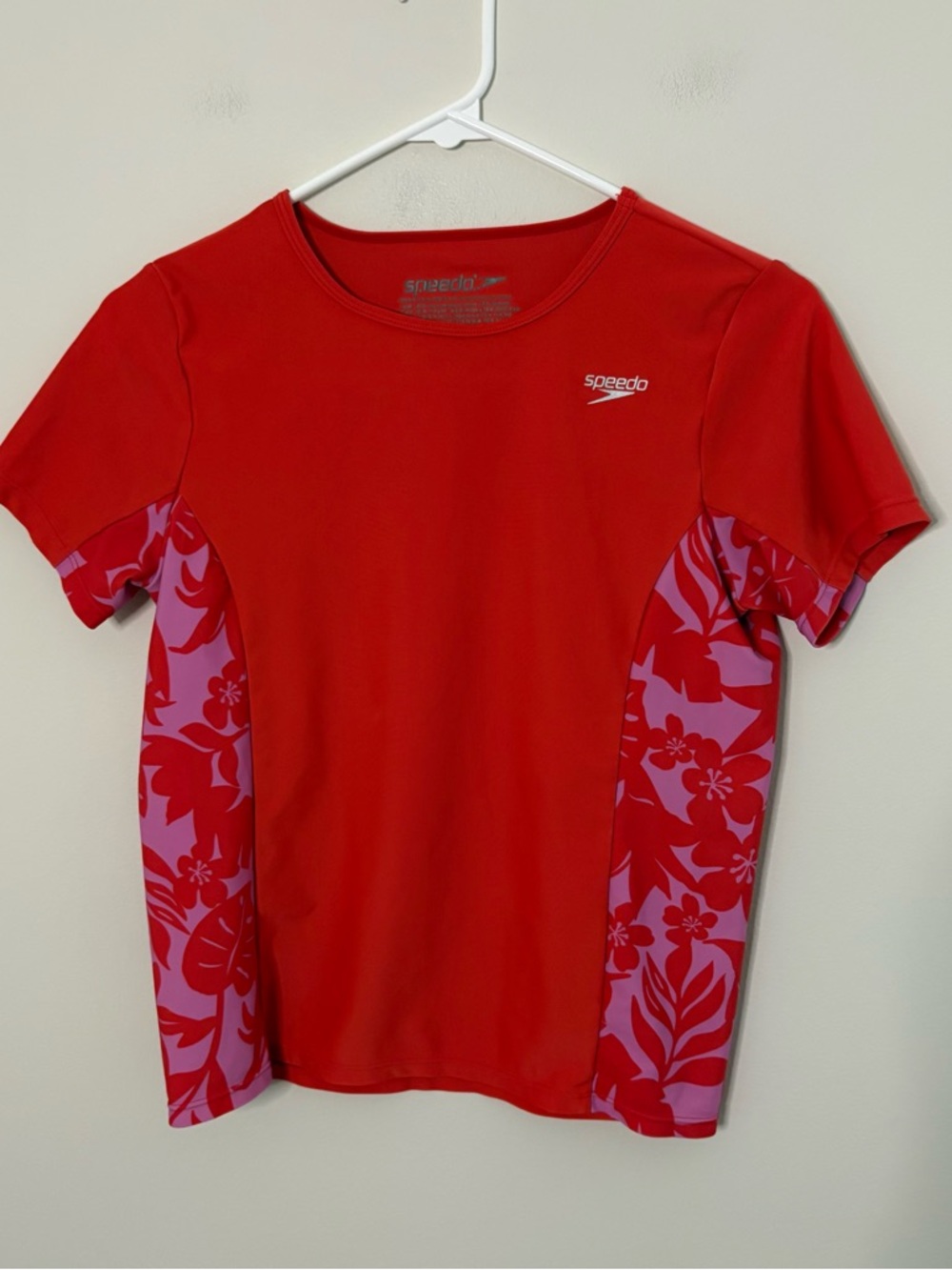 Speedo pink red girls large swim shirt rash guard UPF 50+
